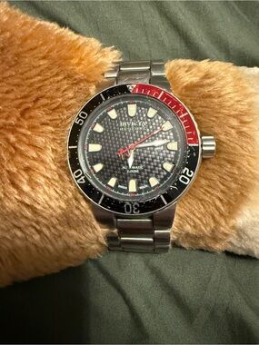 Invicta Stainless Steel Watch - Black Dial with Red Accent🔥